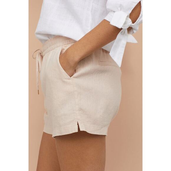 H&M Linen-blend Drawstring Shorts Light Powder Pink - Picture 14 of 14